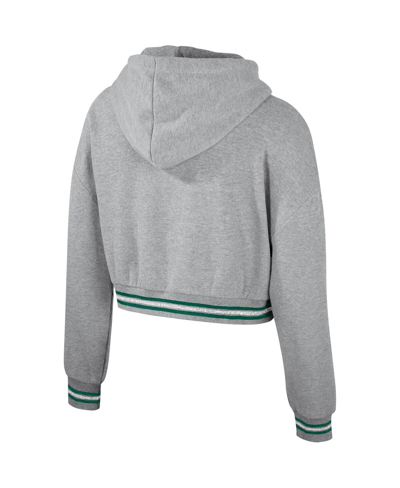 The Wild Collective Heather Gray Michigan State Spartans Cropped Shimmer Pullover Hoodie In Heather Gray