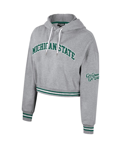 The Wild Collective Heather Gray Michigan State Spartans Cropped Shimmer Pullover Hoodie In Heather Gray