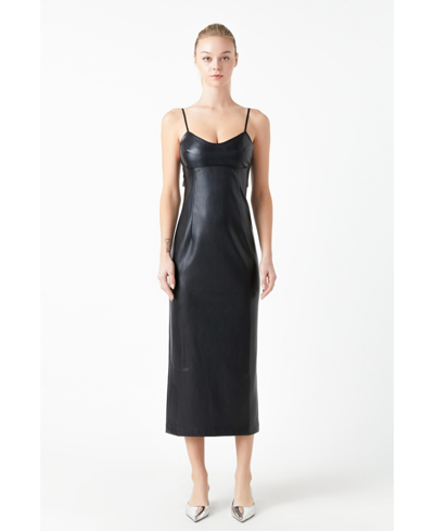 Shop Grey Lab Women's Pu Midi Sleeveless Dress In Black