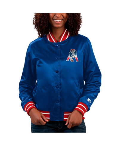 STARTER WOMEN'S STARTER NAVY NEW ENGLAND PATRIOTS FULL COUNT SATIN FULL-SNAP VARSITY JACKET 