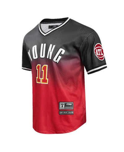 Pro Standard Men's Post Trae Young Black, Red Atlanta Hawks Ombre Name And Number T-shirt In Black,red
