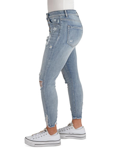 Shop Indigo Rein Juniors' Curvy High-rise Distress Crop Jeans In Light Blue
