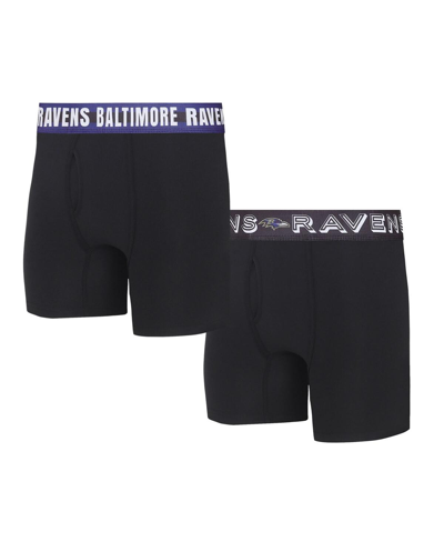 Shop Concepts Sport Men's  Baltimore Ravens Gauge Knit Boxer Brief Two-pack In Black,purple
