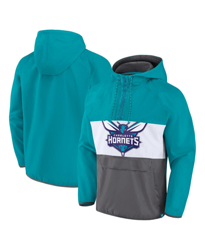 Fanatics Branded  Teal/gray Charlotte Hornets Anorak Flagrant Foul Color-block Raglan Hoodie Half-zi In Teal,gray