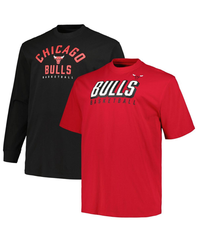 Shop Fanatics Men's  Red, Black Chicago Bulls Big And Tall Short Sleeve And Long Sleeve T-shirt Set In Red,black