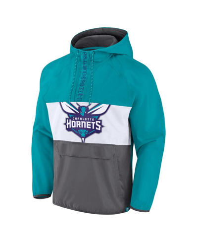 Fanatics Branded  Teal/gray Charlotte Hornets Anorak Flagrant Foul Color-block Raglan Hoodie Half-zi In Teal,gray