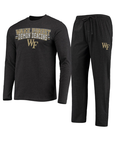 Concepts Sport Black/heathered Charcoal Wake Forest Demon Deacons Meter Long Sleeve T-shirt & Pants In Black,heathered Charcoal