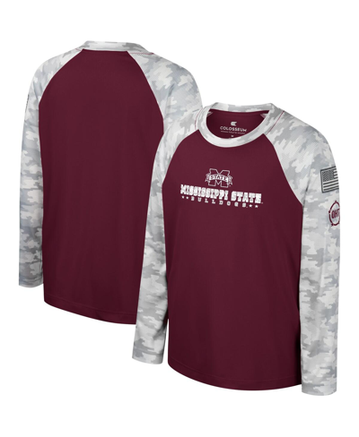 Colosseum Youth  Maroon/camo Mississippi State Bulldogs Oht Military Appreciation Dark Star Raglan Lo In Maroon,camo
