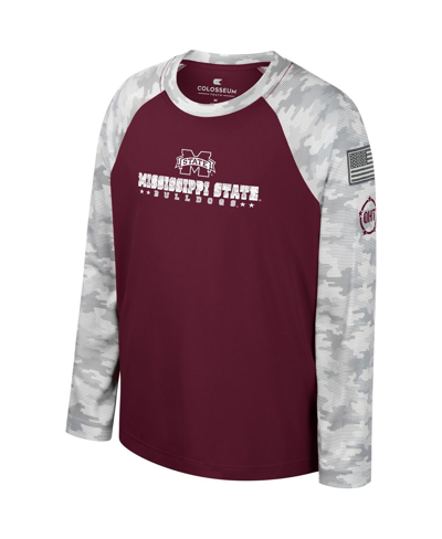 Colosseum Youth  Maroon/camo Mississippi State Bulldogs Oht Military Appreciation Dark Star Raglan Lo In Maroon,camo