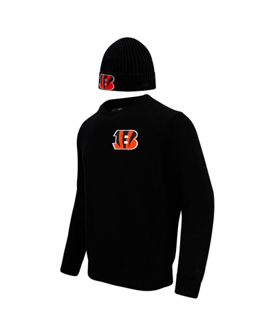 Pro Standard Men's  Black Cincinnati Bengals Crewneck Pullover Sweater And Cuffed Knit Hat Box Gift S In Black
