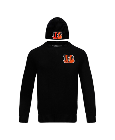 Pro Standard Men's  Black Cincinnati Bengals Crewneck Pullover Sweater And Cuffed Knit Hat Box Gift S In Black