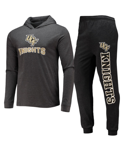 Concepts Sport Black/heather Charcoal Ucf Knights Meter Long Sleeve Hoodie T-shirt & Jogger Pajama S In Black,heather Charcoal