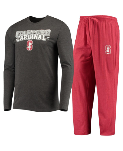 Shop Concepts Sport Men's  Cardinal, Heathered Charcoal Distressed Stanford Cardinal Meter Long Sleeve T-s In Cardinal,heathered Charcoal