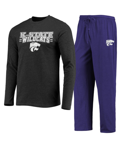 Shop Concepts Sport Men's  Purple, Heathered Charcoal Distressed Kansas State Wildcats Meter Long Sleeve T In Purple,heathered Charcoal