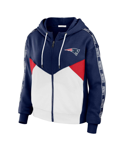 Wear By Erin Andrews Navy/white New England Patriots Color Block Light Weight Modest Crop Full-zip H In Navy,white