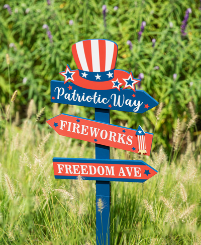 Glitzhome 36" H Patriotic, Americana Wooden Top Hat Word Sign Yard Stake In Multi
