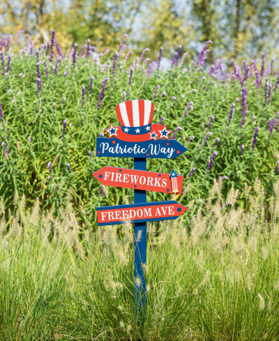 Glitzhome 36" H Patriotic, Americana Wooden Top Hat Word Sign Yard Stake In Multi
