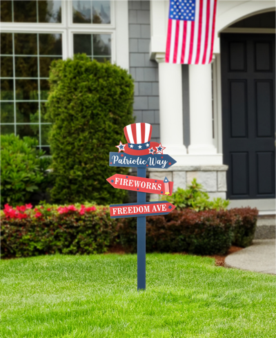 Glitzhome 36" H Patriotic, Americana Wooden Top Hat Word Sign Yard Stake In Multi