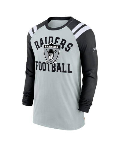 Shop Nike Men's  Silver, Black Las Vegas Raiders Classic Arc Raglan Tri-blend Long Sleeve T-shirt In Silver,black