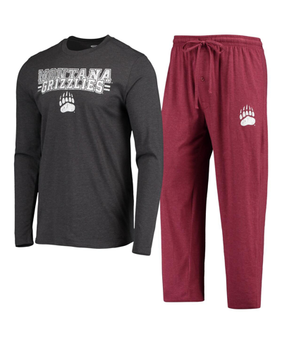 Shop Concepts Sport Men's  Maroon, Heathered Charcoal Distressed Montana Grizzlies Meter Long Sleeve T-shi In Maroon,heathered Charcoal