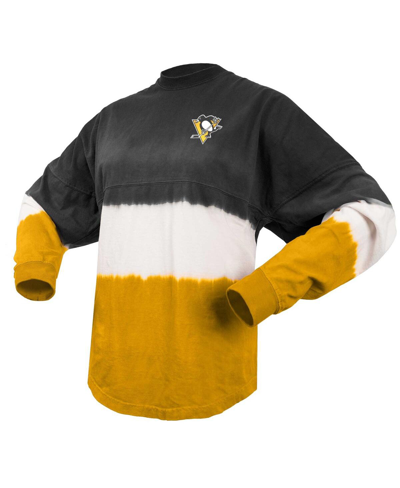 Shop Spirit Jersey Women's  Black, Gold Pittsburgh Penguins Ombre Long Sleeve T-shirt In Black,gold
