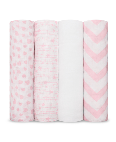 Shop Comfy Cubs Baby Boys And Baby Girls Muslin Swaddle Blanket, Pack Of 4 In Pink
