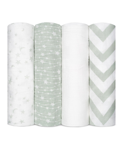 Shop Comfy Cubs Baby Boys And Baby Girls Muslin Swaddle Blanket, Pack Of 4 In Green