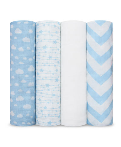 Shop Comfy Cubs Baby Boys And Baby Girls Muslin Swaddle Blanket, Pack Of 4 In Blue
