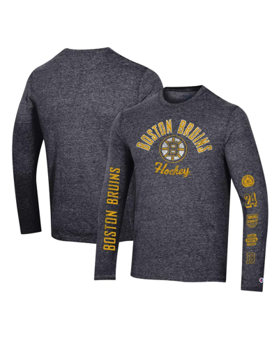 Shop Champion Men's  Heather Black Distressed Boston Bruins Multi-logo Tri-blend Long Sleeve T-shirt