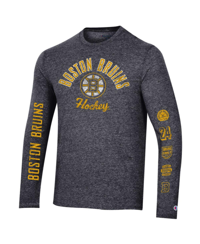 Shop Champion Men's  Heather Black Distressed Boston Bruins Multi-logo Tri-blend Long Sleeve T-shirt