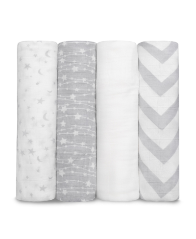 Shop Comfy Cubs Baby Boys And Baby Girls Muslin Swaddle Blanket, Pack Of 4 In Gray