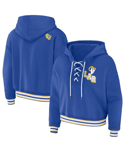 Shop Wear By Erin Andrews Women's  Royal Los Angeles Rams Lace-up Pullover Hoodie