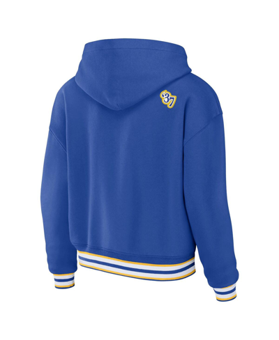Shop Wear By Erin Andrews Women's  Royal Los Angeles Rams Lace-up Pullover Hoodie