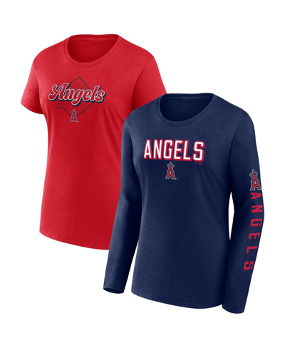 Shop Fanatics Women's  Navy, Red Los Angeles Angels T-shirt Combo Pack In Navy,red
