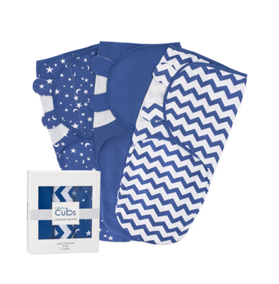 Shop Comfy Cubs Baby Boys And Baby Girls Cotton Easy Swaddle Blankets, Pack Of 3 With Gift Box In Dark Blue