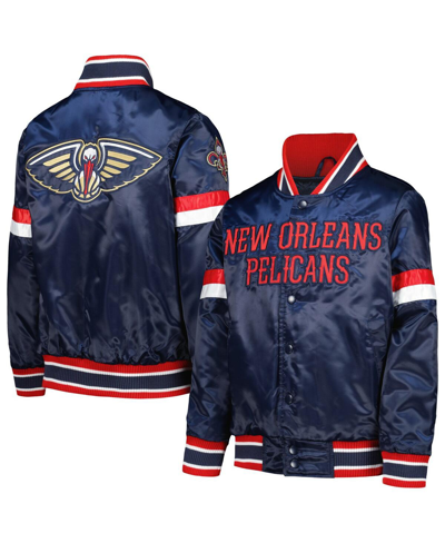 Starter Youth  Navy New Orleans Pelicans Home Game Varsity Satin Full-snap Jacket In Navy
