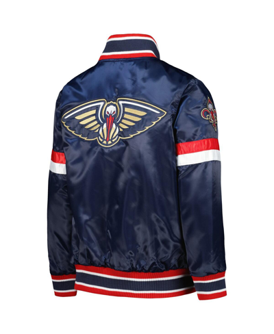Starter Youth  Navy New Orleans Pelicans Home Game Varsity Satin Full-snap Jacket In Navy
