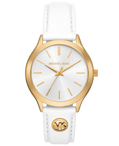 Shop Michael Kors Women's Slim Runway Three-hand White Leather Watch 38mm