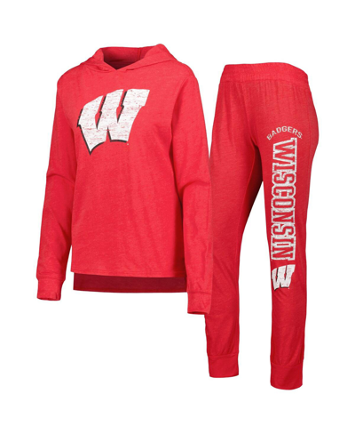 Shop Concepts Sport Women's  Red Distressed Wisconsin Badgers Long Sleeve Hoodie T-shirt And Pants Sleep S