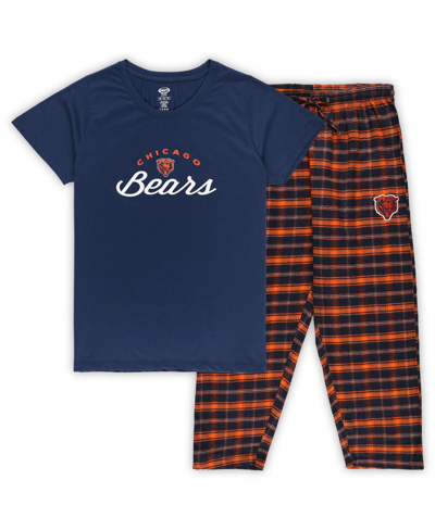 Shop Concepts Sport Women's  Navy Chicago Bears Plus Size Badge T-shirt And Flannel Pants Sleep Set
