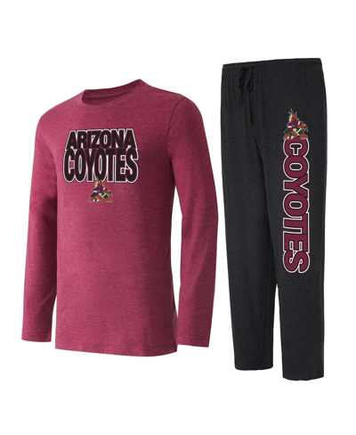 Shop Concepts Sport Men's  Black, Garnet Arizona Coyotes Meter Long Sleeve T-shirt And Pants Sleep Set In Black,garnet