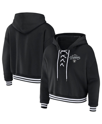 Wear By Erin Andrews Black Las Vegas Raiders Lace-up Pullover Hoodie In Black