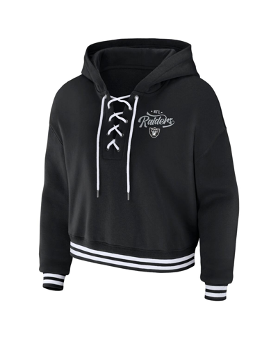 Wear By Erin Andrews Black Las Vegas Raiders Lace-up Pullover Hoodie In Black