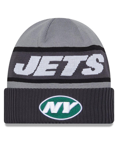 Shop New Era Men's  Gray New York Jets 2023 Sideline Tech Cuffed Knit Hat