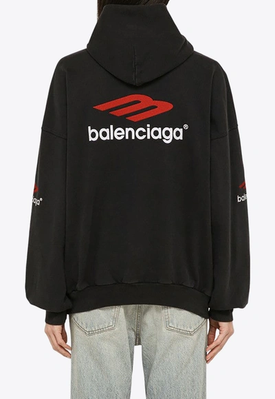 Shop Balenciaga 3b Sports Icon Hooded Sweatshirt In Black