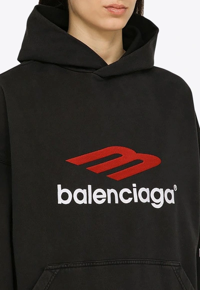 Shop Balenciaga 3b Sports Icon Hooded Sweatshirt In Black