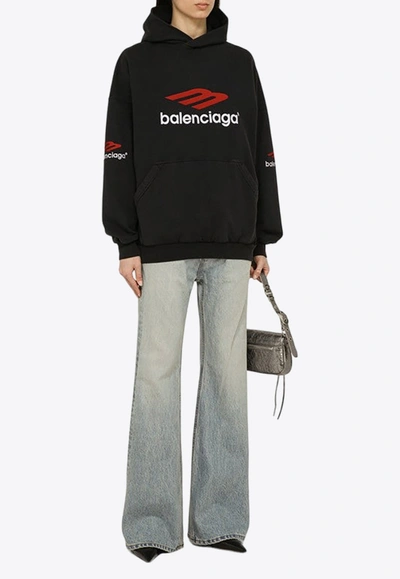 Shop Balenciaga 3b Sports Icon Hooded Sweatshirt In Black