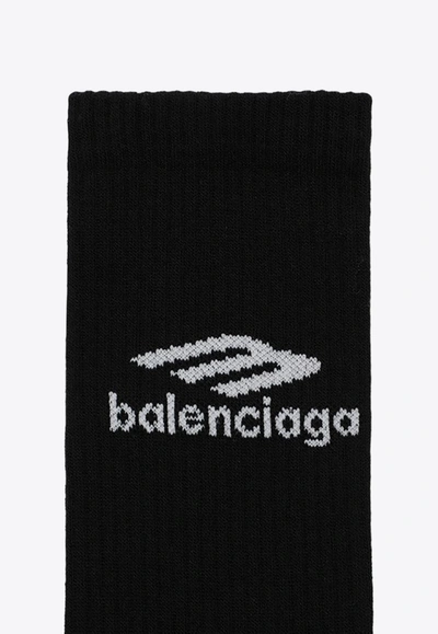 Shop Balenciaga 3b Sports Icon Rib-knit Socks In Black