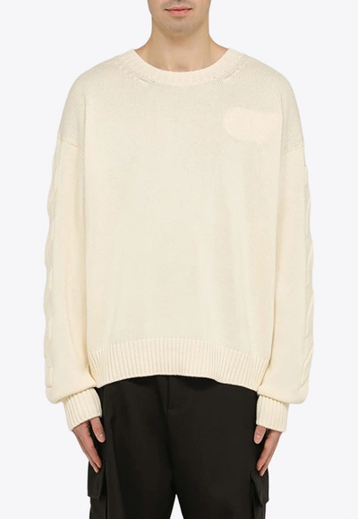 Shop Off-white 3d Diagonal-stripe Crewneck Sweater In Beige