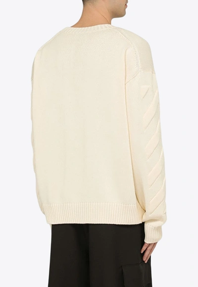 Shop Off-white 3d Diagonal-stripe Crewneck Sweater In Beige
